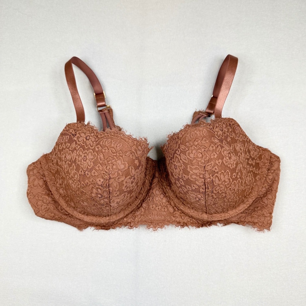 Aerie Floral Lace Underwire Bra Cinnamon Brown Padded Eyelash Trim 38C